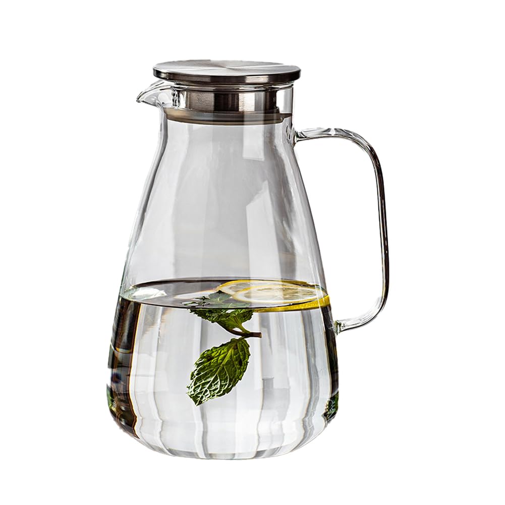 YTSMZX Large Capacity Glass Water Jug Transparent Fridge Fruit Juices Liquors Milk Jug with Lid Heat Resistant,2L