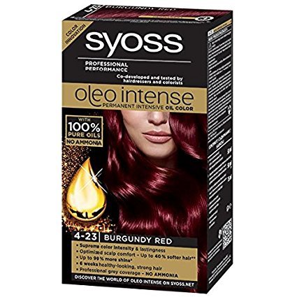 Syoss Oleo Intense Hair Color Dye 100% Pure Oils 0% Amonia 4-23 Burgundy Red