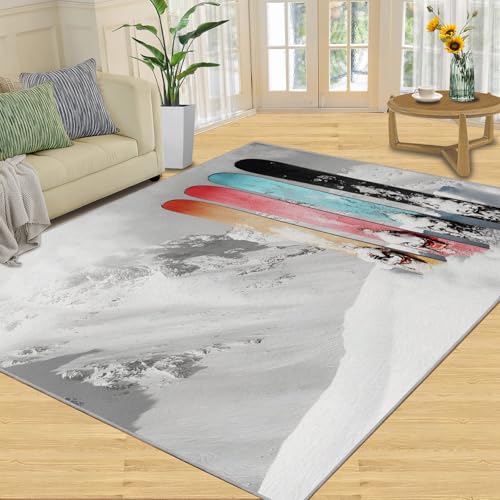 Skis Rugs 8x10 Winter Ski & Snow Mountain Bedroom Decor