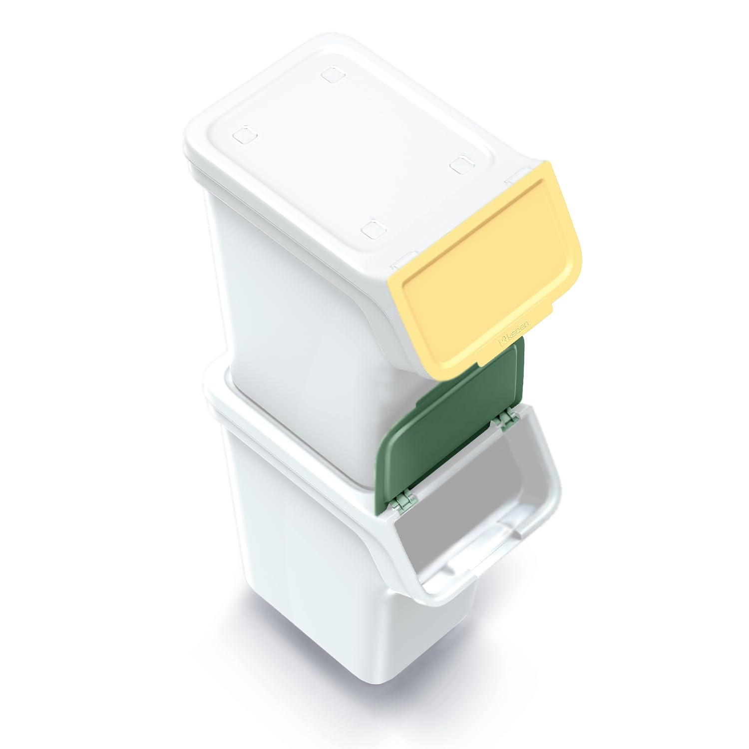 Set di 4 Bidoni Cestini Pattumiere StackBox | Bianchi | Impilabili | Raccolta Differenziata Riciclaggio | in Plastica | 100 Litri (4x25L) | per Casa Interni