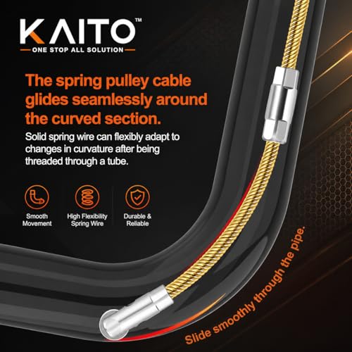 Image of KAITO Professional Wire Lead Threading Device 50 m | Cable Puller Fish Tape for Electrical Conduit Wiring | Flexible Steel Wire Threader for Wall, Floor & Ceiling Installation | Heavy-Duty Guide Tool