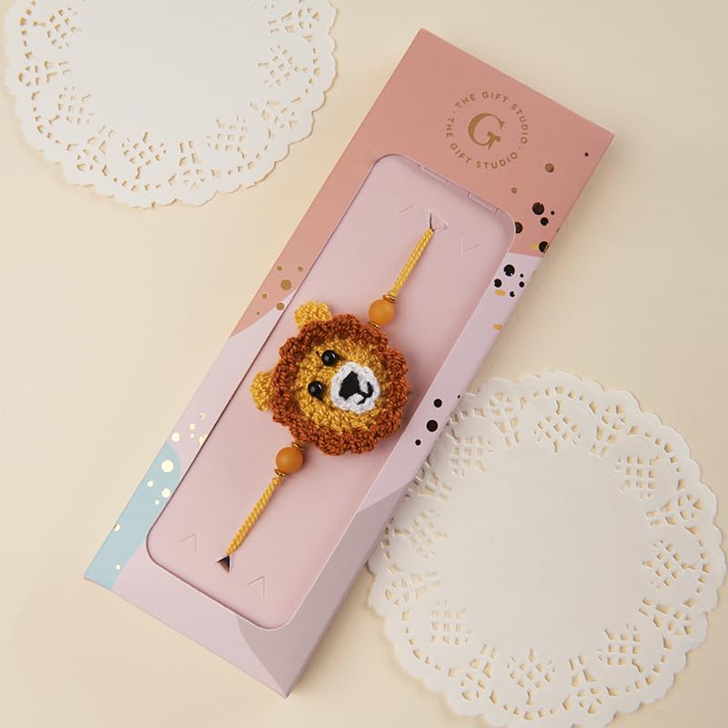 Image of THE GIFT STUDIO.COM | Crochet Lion Rakhi for Kids | Handmade Animal Theme Rakhi for Kids | Raksha Bandhan Special