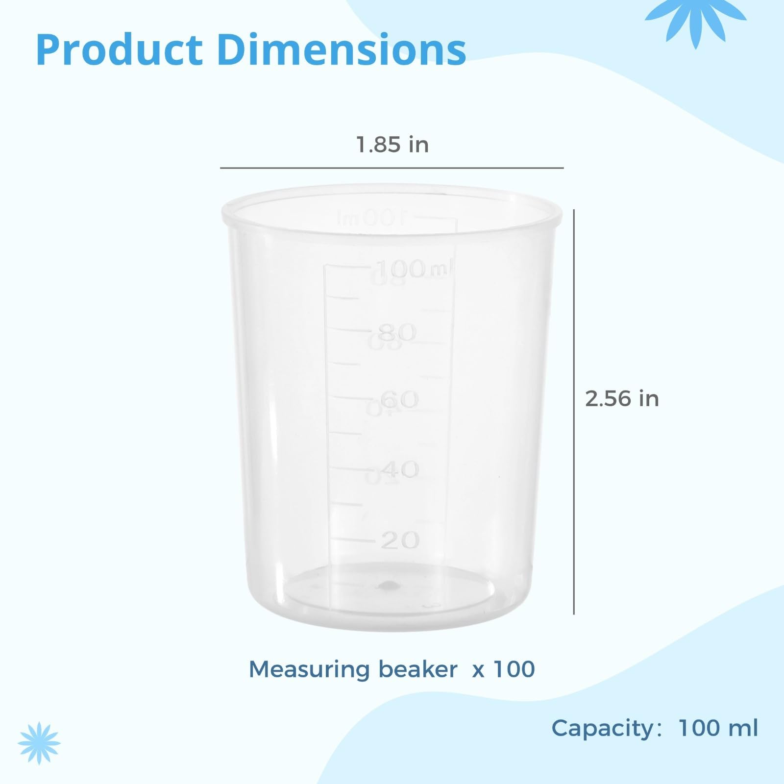 100 vasos graduados de plástico para líquido, vasos medidores transparentes de 100 ml para resina epoxi, pintura, alimentos y laboratorio, con graduaciones elevadas