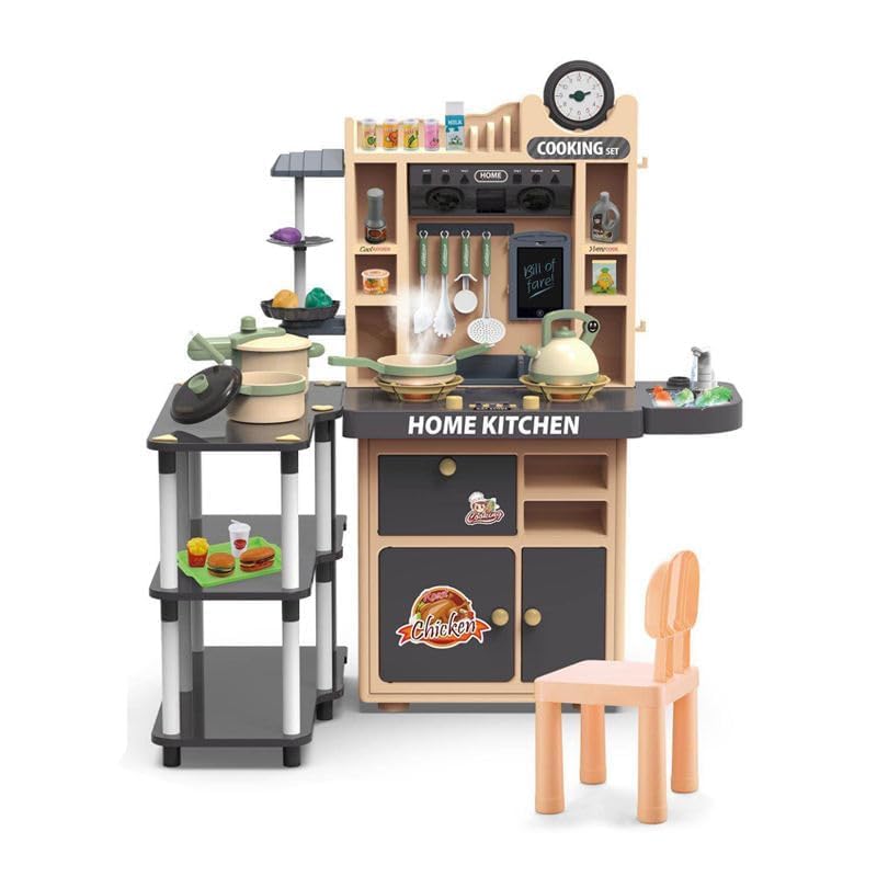 Image of Kids Pretend Play Kitchen Set with Cooking Accessories, Toy Kitchen Set with Pots, Pans & Utensils, Play Kitchen Set for Boys & Girls (Kitchen Set with Chair(93pcs))