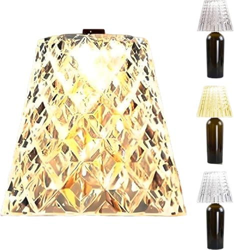 Lampada ricaricabile senza fili con paralume in cristallo e regolazione touch control | Luce d'atmosfera LED a 3 colori per bottiglie di vino/whisky | Ricarica USB-C per camera da letto, bar, cucina e