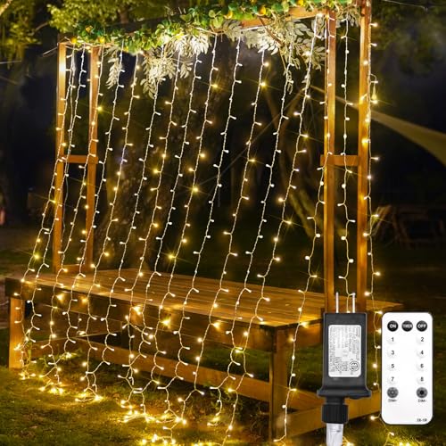 SUDDUS Curtain Lights for Bedroom, 300 Led 9.8x9.8ft Hanging String Lights Outdoor, Fairy Curtain Lights Outdoor for Christmas, Dorm, Wall, Backdrop, Window, Wedding, Party, Birthday Decor, Warm White