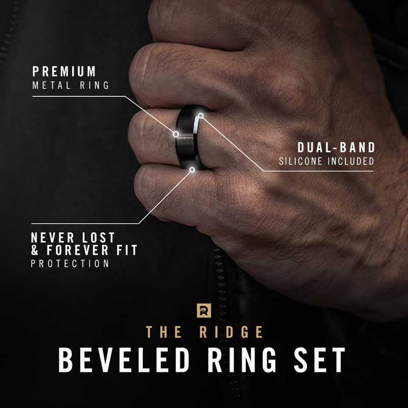 The Ridge Tungsten Rings For Men - Mens Wedding Band - Strong, Durable, and Scratch-Resistant Beveled Ring With Silicone Band4