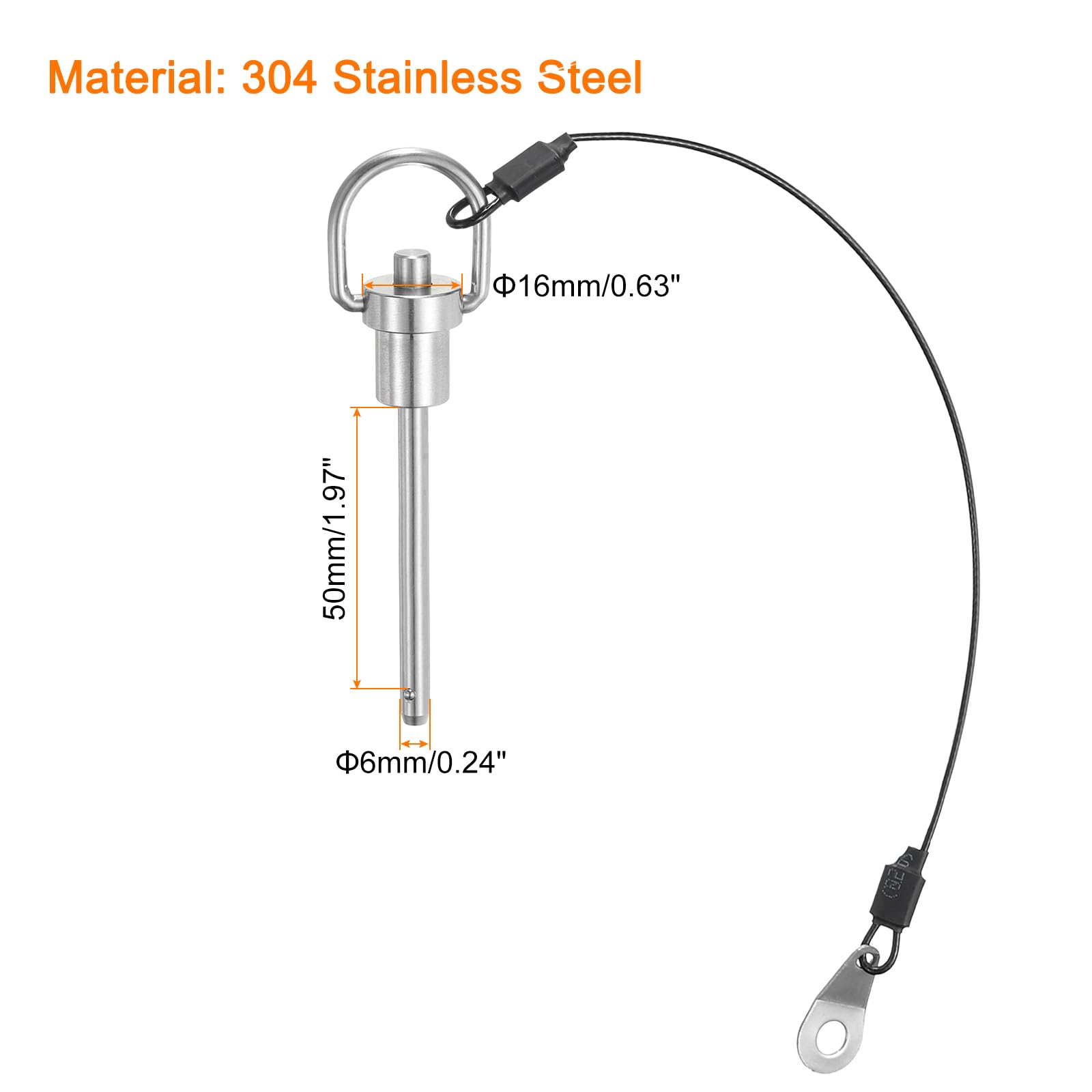 QUARKZMAN Perni di Bloccaggio a Sfera con Maniglia Pulsante, Diametro Perno 6mm, Lunghezza Utilizzo 50mm Perno a Rilascio Rapido con Cavo Sicurezza, Acciaio Inossidabile 327