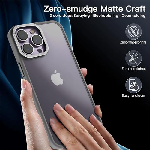 Image of Vaku Luxos Trans Armor for iPhone 14 Pro Case Cover, 6 Feet Drop, Metal Ring Camera Protection, Shockproof, Scratch Resistant, Slim, Compatible with iPhone 14 Pro Back Cover - Grey