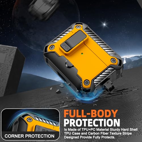 Image of Compatible with AirPods Pro 1st /2nd Case with Phone Stand,Automatic Snap Switch Lock,Carbon Fiber Texture Design Cover with Cleaner Kit (Yellow,for AirPods Pro 1st /2nd)