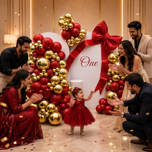 Image of Gold Chrome Metallic Balloon Decoration Set - 50 Pcs Gold Chrome & Red Latex Balloons for Birthday, Anniversary, Engagement, Wedding, Love Theme & Festival Party Decorations