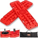 OULEME Off-Road Traction Boards with Jack Lift Base, Recovery Board Ramps for Sand, Mud, and Snow Tracks - Tire Traction Pads for RV Truck Jeep SUV (Red)