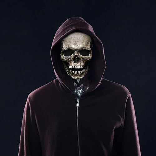 Miniatura 3 de PRAABDC Máscara de calavera de Halloween, máscara de calavera de cabeza completa aterradora con mandíbula móvil, máscara de esqueleto humano de