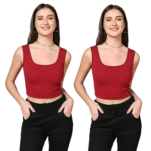 Image of TOPLOT Women's Solid Ribbed Round Neck Sleeveless Slim Fit Tank Top (5069)