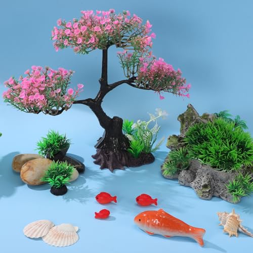 Image of Beaupretty 1 Set Artificial Aquarium Plants Pink Cherry Blossom Tree Decor Fish Tank Tree Decorations Plastic Realistic-Plants Turtle Tank Plants Aquatic-Plants Grass Flowers