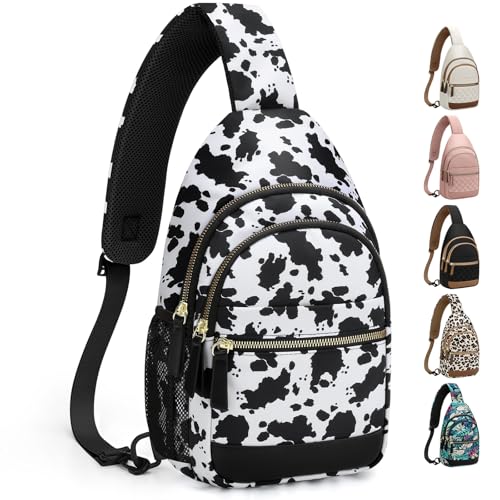 Image of Capolo Sling Bag for Women Men Waterproof Crossbody Bags for Women Trendy Casual Fanny Pack with Convertible Shoulder Strap Chest Bag for Travel Hiking(Cow Print, Large)