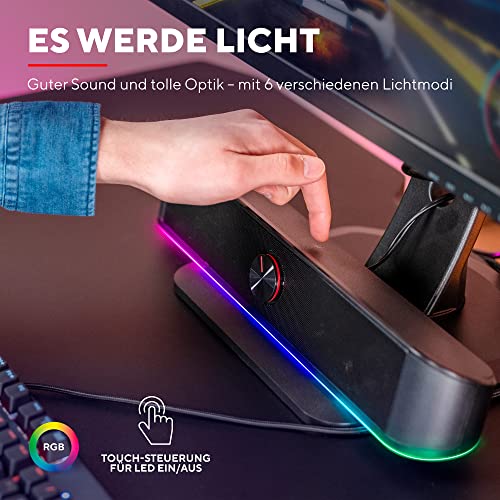 Trust Gaming Stereo Soundbar mit RGB Beleuchtung GXT 619 Thorne - Computer Boxen, 2.0 Lautsprecher mit RGB LED-Beleuchtung, Stromversorgung über USB, 12W, PC/Laptop, Schwarz – Bild 5