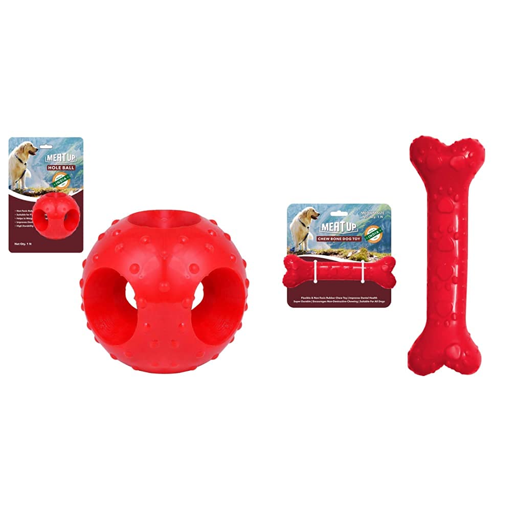 Meat Up Non-Toxic Rubber Hole Ball Chew Toy, Puppy/Dog Teething Toy - 3 inches, 1 Piece & Non-Toxic Rubber Dog Chew Bone Toy, Puppy/Dog Teething Toy (Medium) - 5 inches, 1 Piece (B09H5LW7W6) Amazon Price History, Amazon Price Tracker