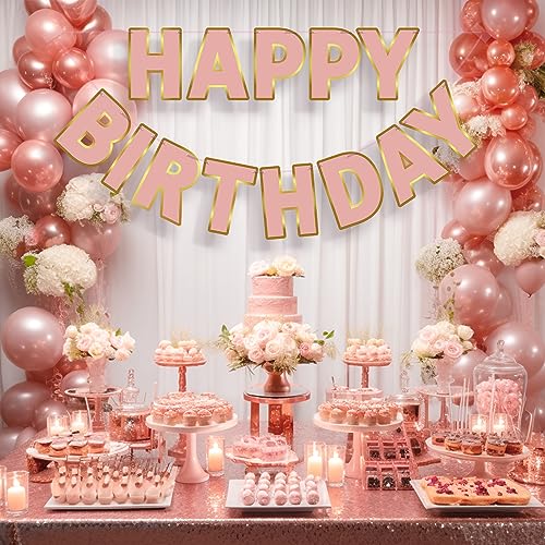 Image of Pre-Strung Happy Birthday Banner - Rose Gold Party Decorations