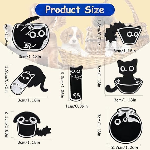 7 piezas de pins, simpáticos pins esmaltados con motivos de animales de dibujos animados, gatos negros y broches de aleación de zinc para ropa, regalo para San Valentín. — view 2