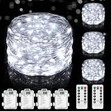 Lakumu 4-Pack 33FT 100 LED Fairy Lights Battery Operated, Remote Control String Lights with Timer, 8 Modes Waterproof Outdoor Twinkle Lights for Bedroom Classroom Dorm DIY Christmas Party, Cool White