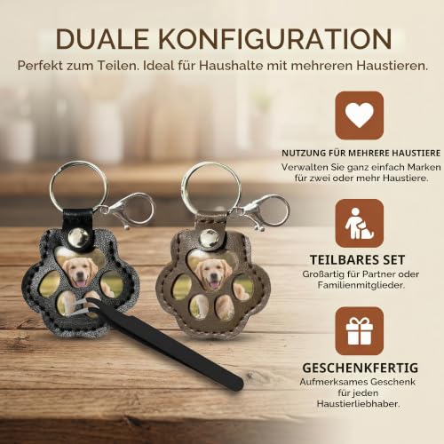 MHMondawn Hundehaar-Sammler Schlüsselanhänger mit Druckknopf – Leder-Anhänger zur Tierhaar-Aufbewahrung als Haustier-Memory Erinnerungsbox, Fell-Andenken, hängende Pfote Design(Schwarz+Braun) (S)