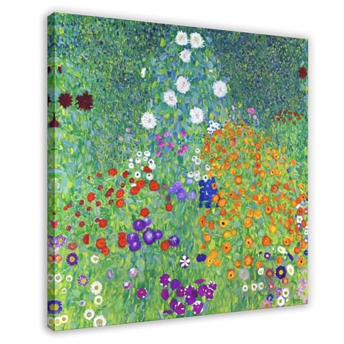 Impression sur toile jardin fleuri Gustav Klimt décoration murale carrée