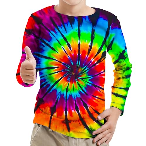 Little Kids Tie Dye Sun Shirt UPF 50+ for Boys Girls Long Sleeve Rash Guard Tshirt UV Premium Tee for 4-12 Years