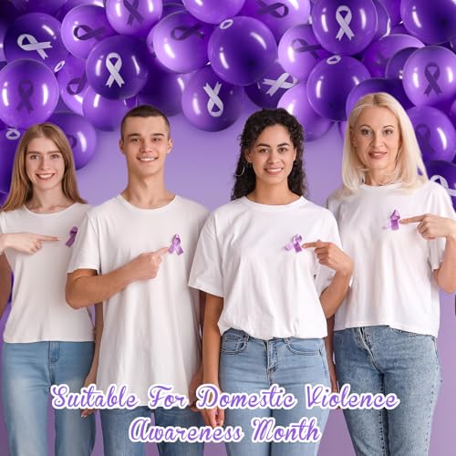 Image of Hungdao 100 Pcs Purple Ribbon Balloons Cancer Awareness Pancreatic Cancer Ribbon Domestic Violence Awareness Alzheimers Balloons Arch for Party Purple Decorations Supplies