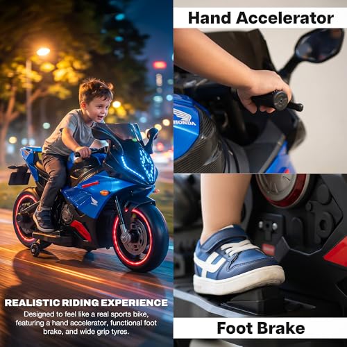 Image of Baybee SuperX Electric Bike for Kids 3+ Years | Baby Rechargeable Battery Bike with Training Wheels, Hand Accelerator, Foot Brake, Led Lights & Music | Battery Operated Bike for Kids to Drive (Blue)