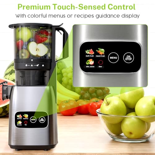 Image of Kndko Juicer Machines, Slow Masticating juicer with 5.4 inch Wide Feed Chute, Juice Extractor Machine for Whole Vegetables & Fruits, Cold Press Juicer, High Juice Yield, Easy to Operation & Clean
