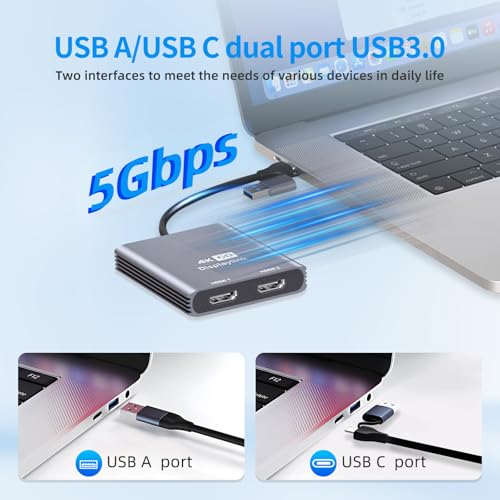 Adaptateur USB C vers HDMI double moniteur DisplayLink 4K fluide - 4
