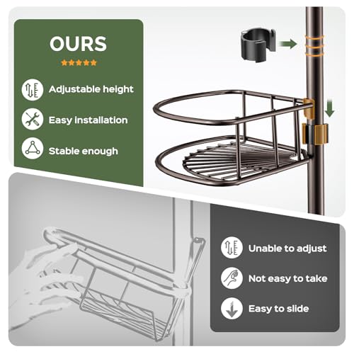 Image of HAMITOR Corner Bathroom Organizer, 4-Tier Tension Pole Shower Caddy, Bronze | Rust-Resistant Adjustable Shelves, No-Drill Quick Install, Space-Saving Bathtub Storage For Renters, Families 47.7-123.7In