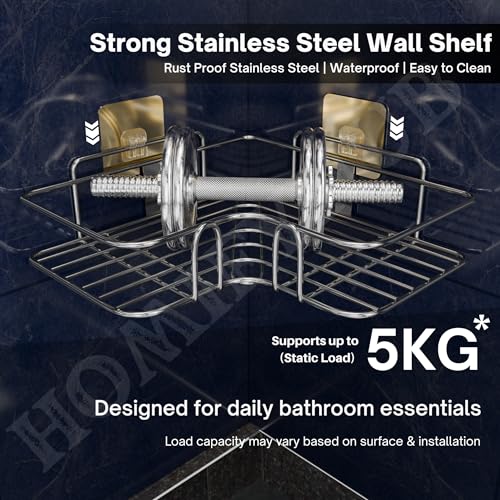 Image of 8 Pcs Bathroom Organiser Without Drill | Self Adhesive Wall Shelf Organizer & Soap Stand for Kitchen Bathroom | Toothbrush & Shampoo Holder L Corner Shelf (Silver)