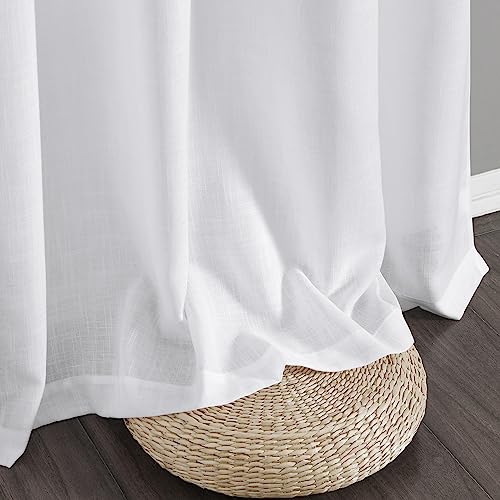 White Linen Blend Curtains 120 Inches Long 2 Panels Flax Linen Light Filtering Sheer Linen Curtains Patio Bohemian Urban Industrial Boho Farmhouse Curtains Cotton Look Rod Pocket 52X120 Length 10 Ft #TOP7