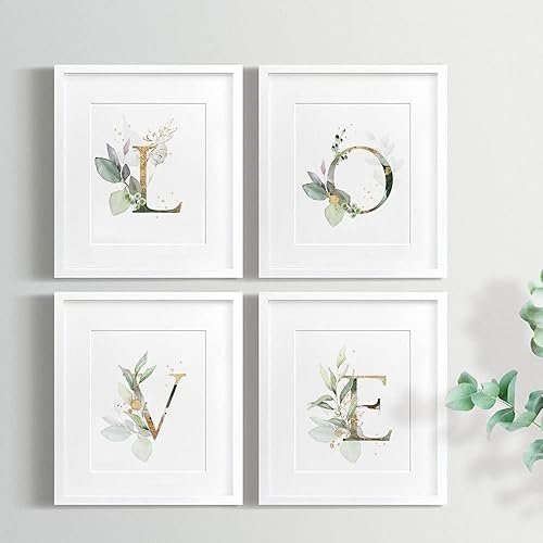Miniatura 5 de Love Botanical Simple Life - Juego de 4 impresiones artísticas de hojas verdes para baño (8 x 10 pulgadas), decoración de pared de eucalipto de