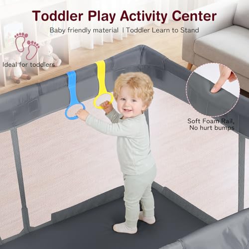 Image of Kidirect Baby Playpen 47x47 - Small Playpen for Babies & Toddlers, Activity Center, Indoor Outdoor, Grey