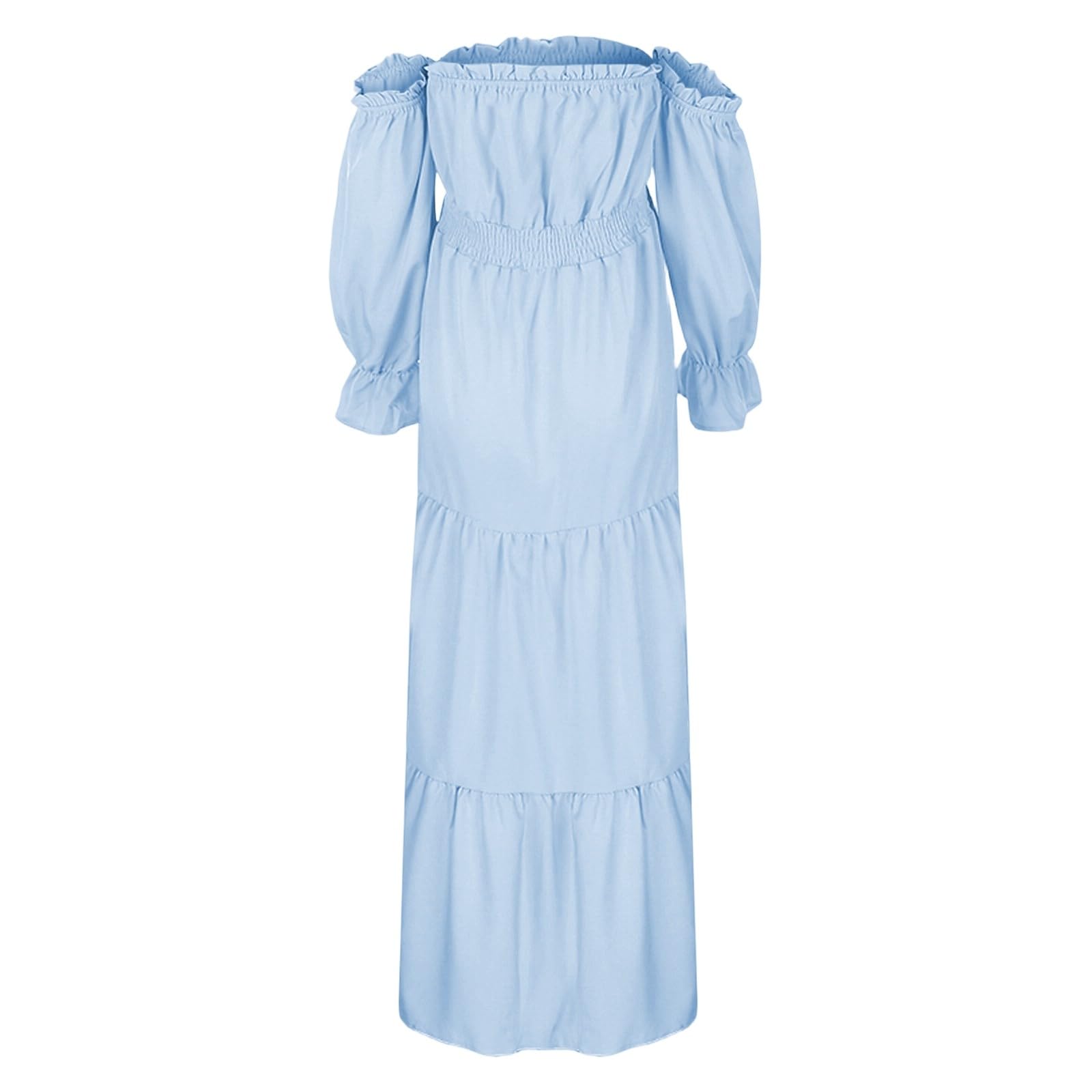 Generisch Sommer Elegantes Umstandskleid mit schulterfreiem, langärmeligem Stufenkleid, Seitenschlitz Geraffter, hoher (Light Blue, XL)