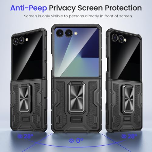 Image of VEGO for Samsung Z Flip 7 Case with Kickstand &Built-in Screen Protector | Hinge Protection Military-Grade Shockproof Drop Protection Anti-Peeping Hard Case for Samsung Galaxy Z Flip 7 -Black