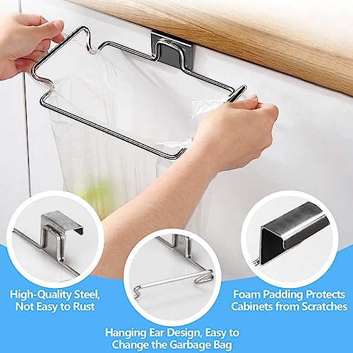 Image of WOPPLXY 4 Pcs Stainless Steel Trash Bag Holder for Kitchen Cabinets Doors and Cupboards, 9.25 x 6 x 1.77 Inch Under Sink Bag Holder for Plastic Bags, Garbage Bag Holder for Cabinet