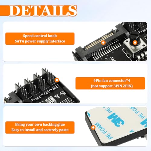 HUAREW Controlador de perilla de velocidad del ventilador de refrigeración de 12 V y 4 pines, adaptador de ventilador de chasis de PC PWM, fuente de alimentación suministrada con interfaz SATA - imagen 3