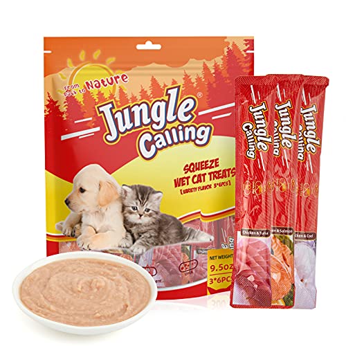 Jungle Calling Lickable Cat Treats Puppy Treats Variety 18 Pouch Bundle of 3 Flavors Puppy Training Treats,Dog Soft Chewy Treats for Training Rewards