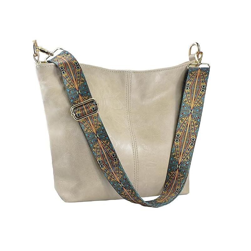 Bolsa Transversal Feminina Retrô Alça Larga, Bolsa Tiracolo de Ombro Moda Casual, Bolsas Femininas Média Pequena Versátil (Bege)