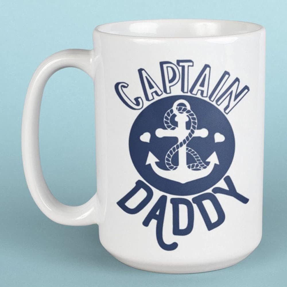 SNV Captain Daddy Coffee Mug - Gift for Him, Dad, Father, Husband, Daddy - Unique Gift Idea for Sailing, Boating, Nautical, Anchor - Birthday Gift Daddy, White Mug 15 OZ