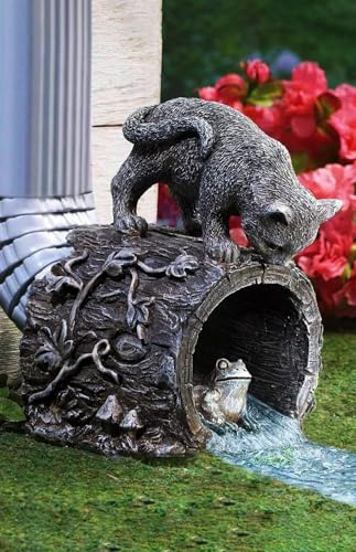 Gutter Downspout Extension - Downspout Splash Block - Downspout Diverter Garden Statue (Playful Chasing Kitty and Frog)