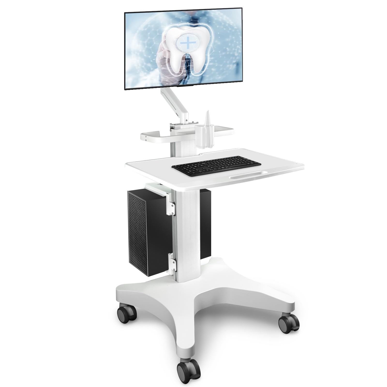 Kalolary Mobile Trolley Medical Cart,Carrello regolabile in altezza per computer portatile con ruote, per studio dentistico, con ripiano per laptop, supporto per scanner orale, supporto per tastiera e