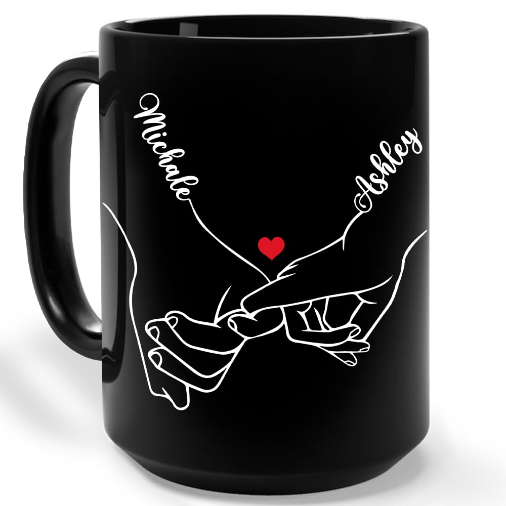 VUNVUT86 Personalized Hand Couple Love Mug - Valentine, Birthday Gifts From Him Or Her - Custom Name Coffee Cup 15oz For Boyfriend, Girlfriend, Husband, Wife - Couple Anniversary Mug