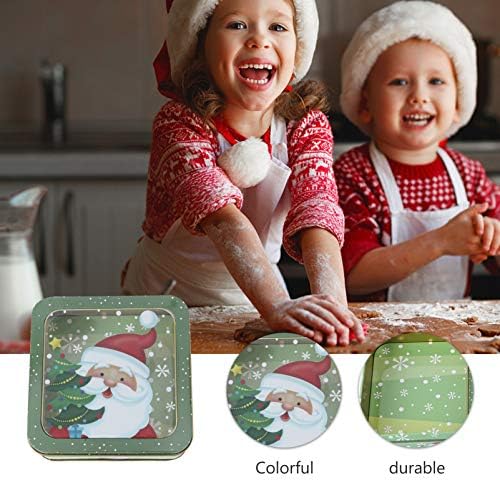 VALICLUD Christmas Tinplate Empty Tin Square Candy Cookie Gift Storage Container Box Santa Claus