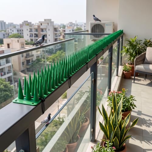 Image of Bird Spike 40 Piece Green | Pigeon Bird Control Spikes for Balcony, Railing, Window, AC & Roof