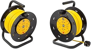 Extension Lead 40m Heavy Duty Cable Reel, 4 Socket Cord Reel UK Plug Socket with Thermal Cut-Out Protection 13A Fused Plug & Extension Lead 30m Heavy Duty Cable Reel, 4 Socket Cord Reel UK Plug Socket
